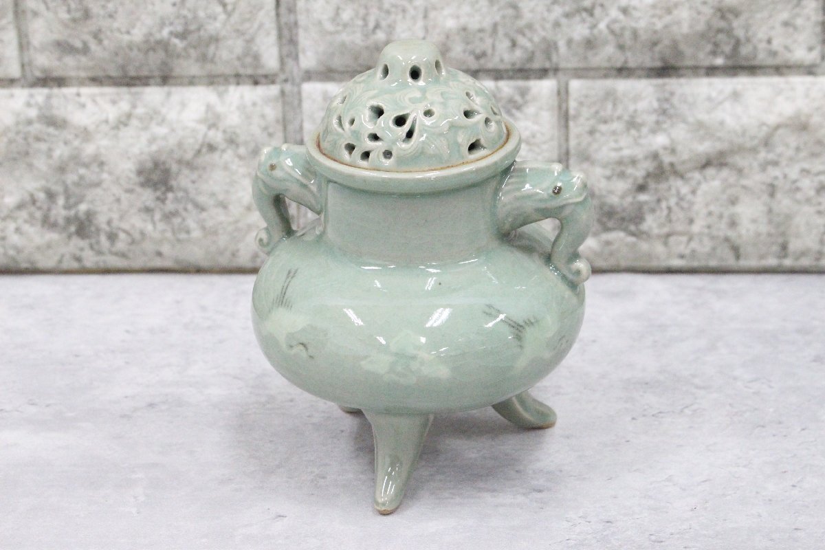 高麗青磁　柳海剛(根瀅) 造　龍型香炉　朝鮮古美術／骨董品【正一古美術】 行董】柳海剛 香炉 高麗青磁 人間国宝 人間文化財 韓国 磁器 陶芸 工芸