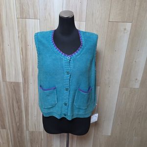 未使用タグ付き KiKKi キッキ★ストーンウォッシュの配色ベスト QVC ピーコックグリーン