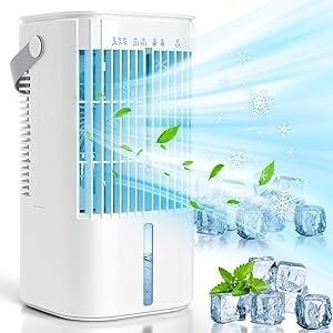 冷風機 冷風扇 自動首振り USB電源静音 3段階風量、2段階霧量 暑さ対策、日本語説明書付