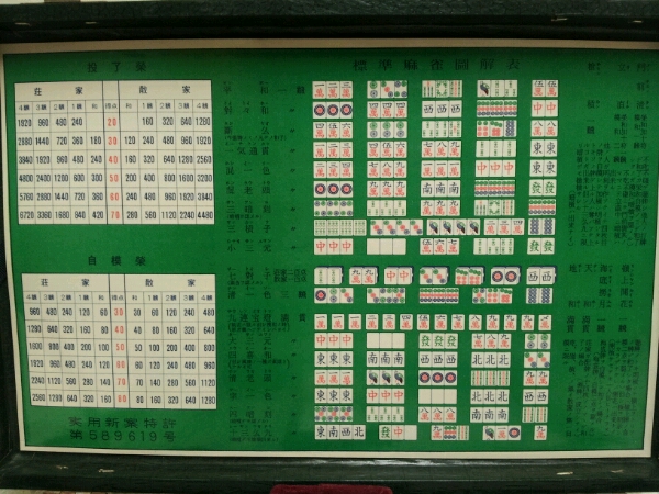 中古☆麻雀牌 マージャンパイ 実用新案特許 第589619号 背竹牌(麻雀
