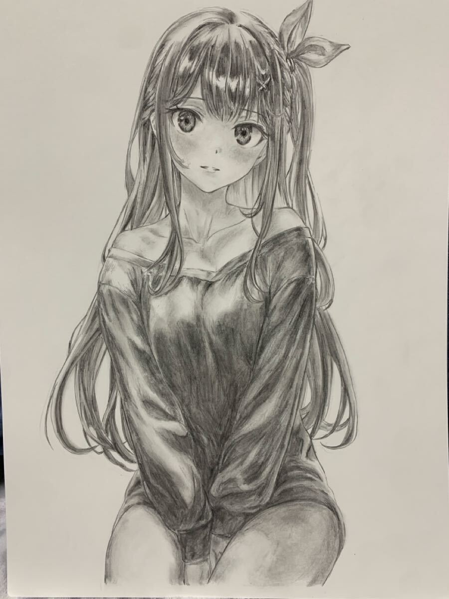 手描きイラスト 手書きイラスト 鉛筆画 オリジナルキャラ ケント紙