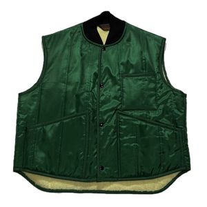 デッドストック☆ビッグサイズ 70s USA製 裏ボア キルティング ナイロンベスト XL 深緑
