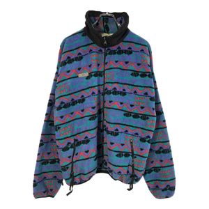 90年代 USA製 Columbia コロンビア フリースジャケット アウトドア 総柄 ブルー(メンズ L