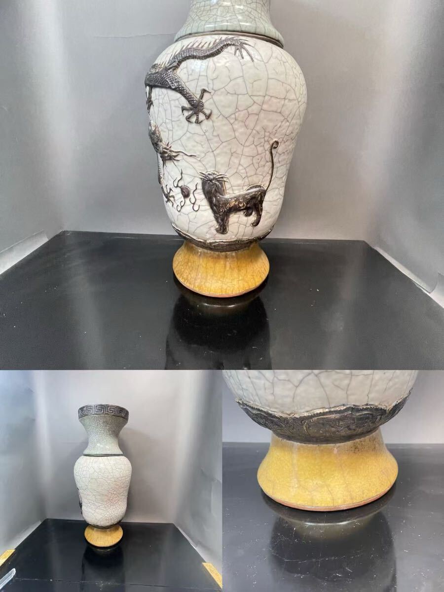 B958】清時代 三色 哥釉 大壺 大壷 花生 花入れ 花器 花道具 華道 賞物