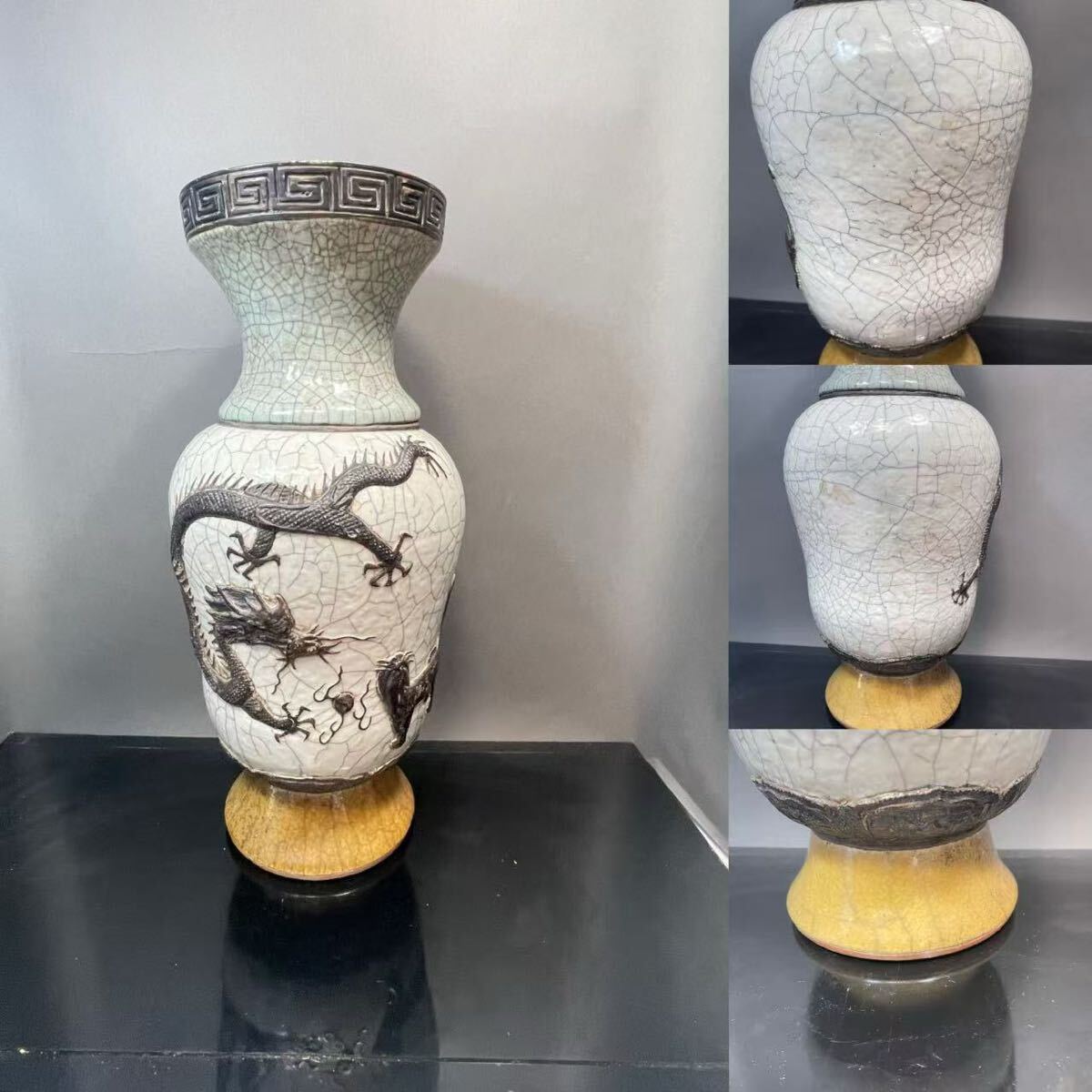 B958】清時代 三色 哥釉 大壺 大壷 花生 花入れ 花器 花道具 華道 賞物