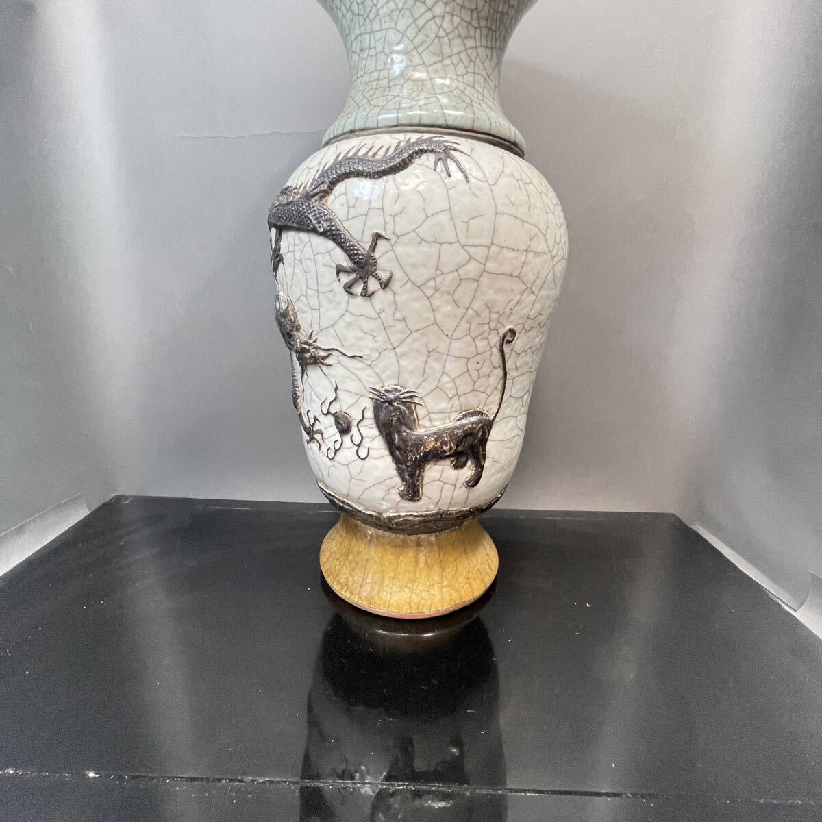 B958】清時代 三色 哥釉 大壺 大壷 花生 花入れ 花器 花道具 華道 賞物