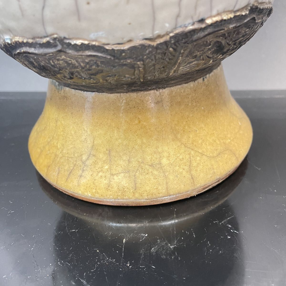 哥釉花生 B958】清時代 三色 哥釉 大壺 大壷 花生 花入れ 花器 花道具 華道 賞物