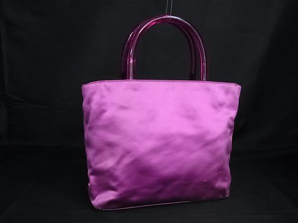 1円 PRADA プラダ プラスチックハンドル サテン トートバッグ