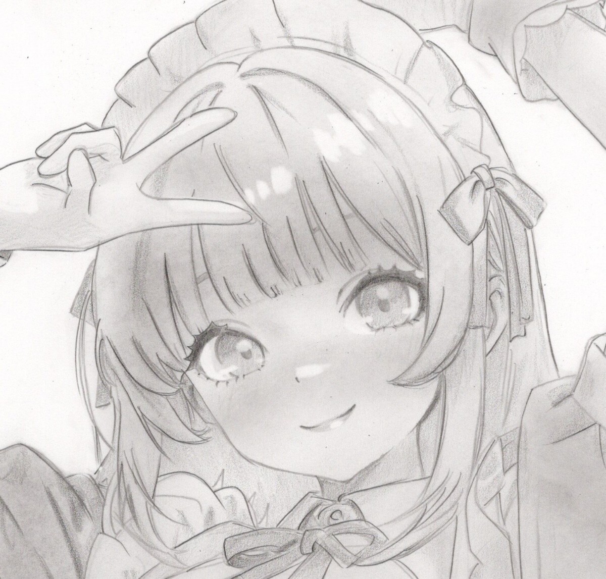 アイドルメイド】 手描きイラスト オリジナル 鉛筆画 A4 女の子