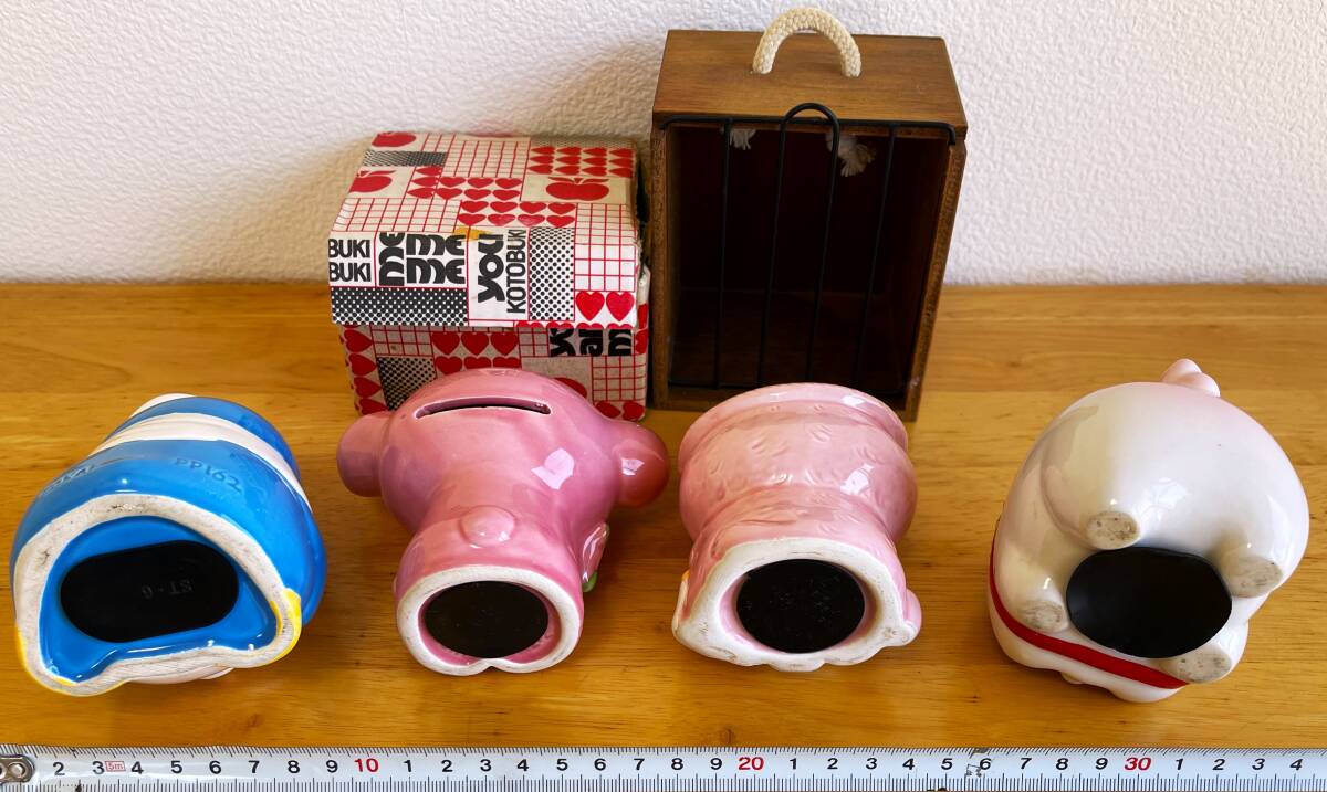 昭和レトロ 陶器製 貯金箱 4点セット ペンギン・ピンクくま・傘たぬき