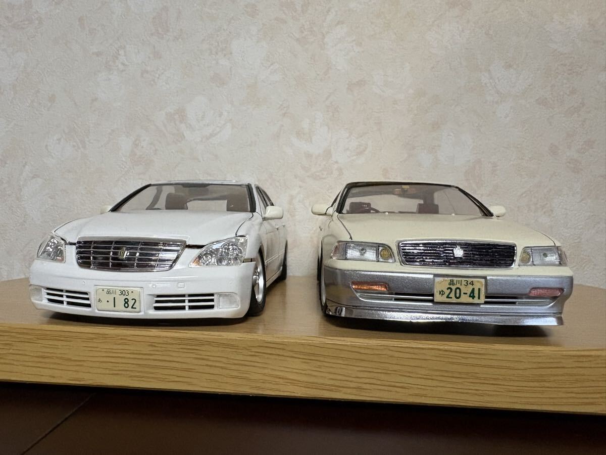 ケンメリ•クラウン2台セット アオシマ 1/24 トヨタ クラウン マジェスタ ゼロクラウン 完成品 2台