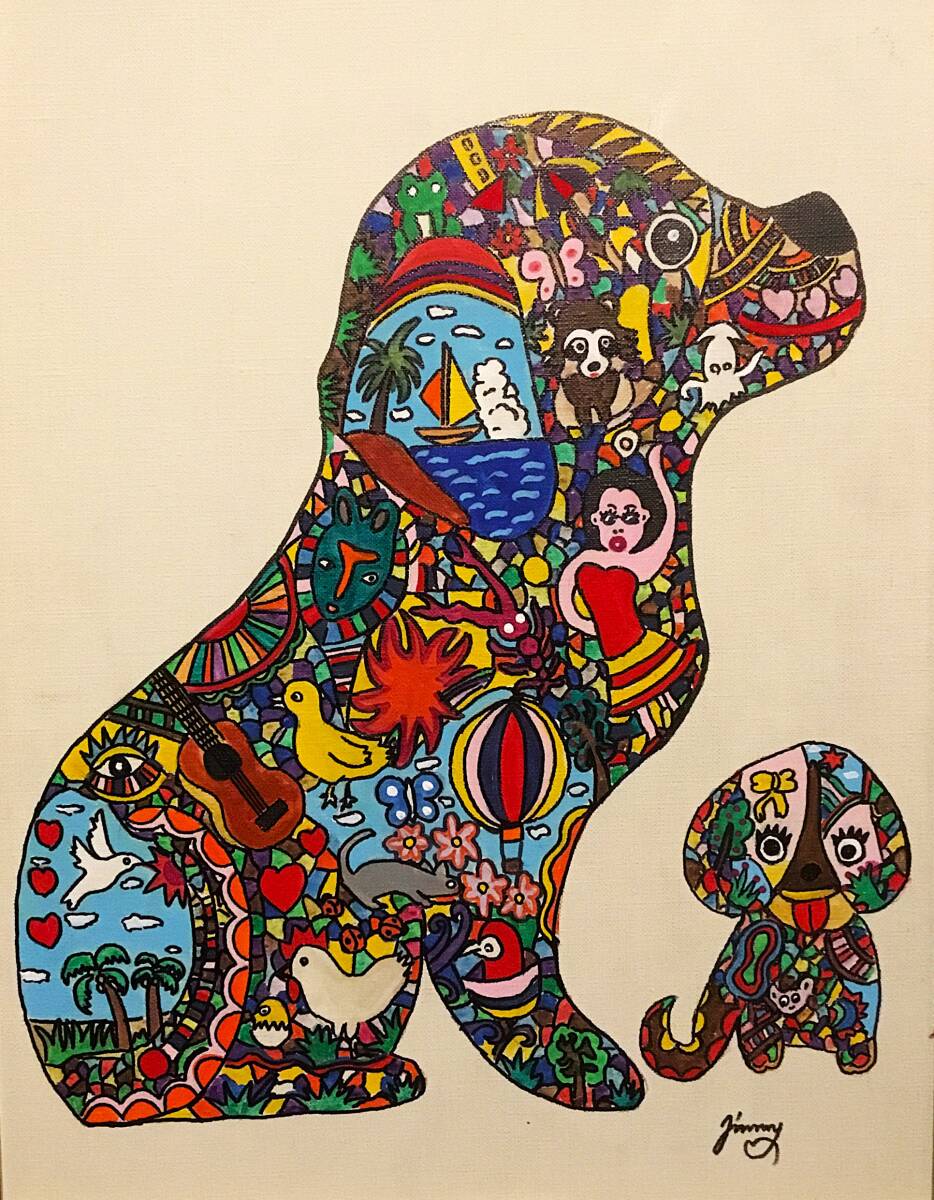 ◇模写◇異色の天才画家◇Dog(犬)◇肉筆画サインあり(ジミー大西・草間