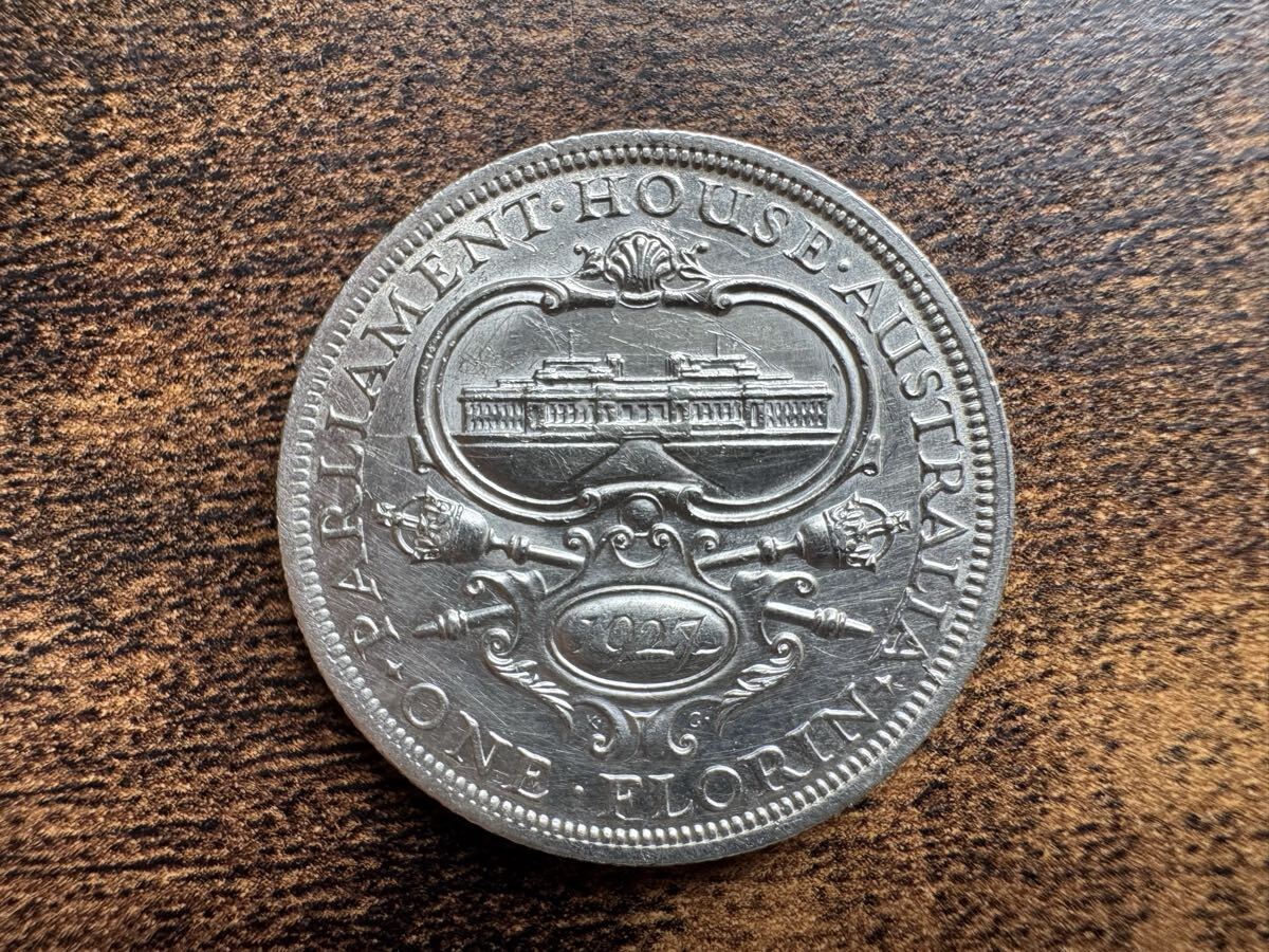 1927年 オーストラリア 1フローリン銀貨 キャンベラ議事堂 洗浄跡あり