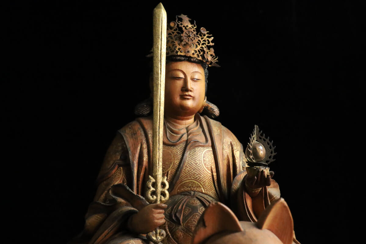 ◇雅◇ 時代 仏教美術 荼枳尼天像 玉眼 宝珠 仏像 高41.5cm 木彫 水晶