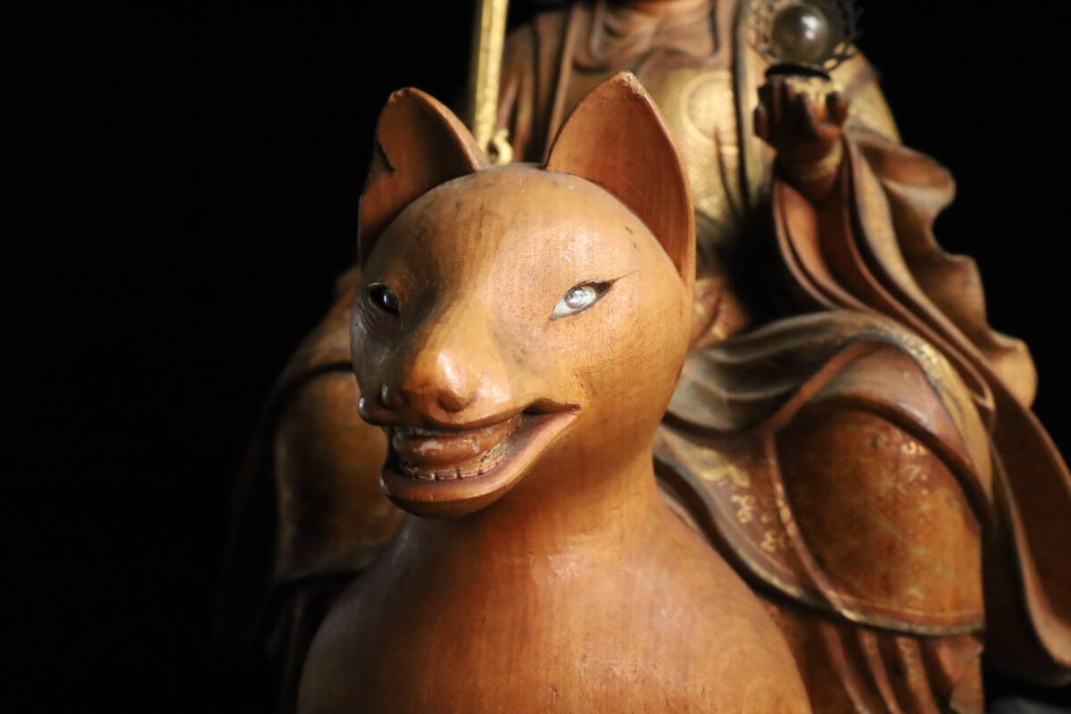 ◇雅◇ 時代 仏教美術 荼枳尼天像 玉眼 宝珠 仏像 高41.5cm 木彫 水晶