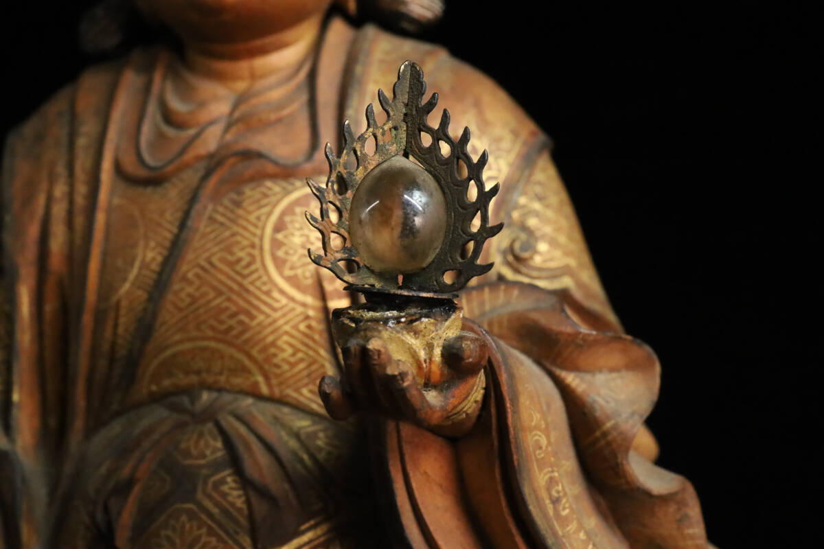 ◇雅◇ 時代 仏教美術 荼枳尼天像 玉眼 宝珠 仏像 高41.5cm 木彫 水晶