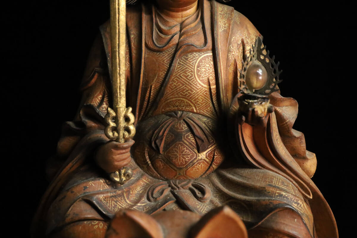 ◇雅◇ 時代 仏教美術 荼枳尼天像 玉眼 宝珠 仏像 高41.5cm 木彫 水晶