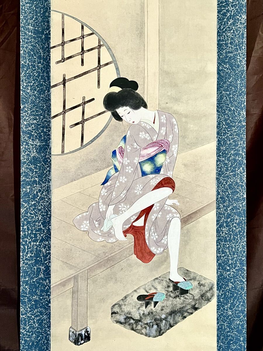真作】【S8】鏑木清方「帰宅」紙本 肉筆 合箱 美人画 着物美人 絵画
