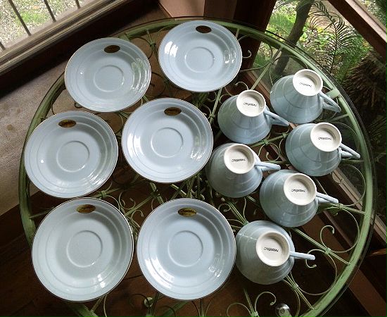 昭和レトロ 東洋陶器toyotoki 水色 カップ＆ソーサー６客 ３客難_2