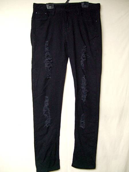 ◆クラッシュ加工 スキニーパンツ◆黒◆