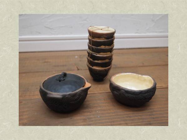 ☆希少□鷺脚焼/ろきゃく□煎茶道具/煎茶器揃□中川鷺脚☆(焼締め