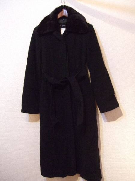 CLICHY黒フェイクファー付ロングコート（USED）102713②