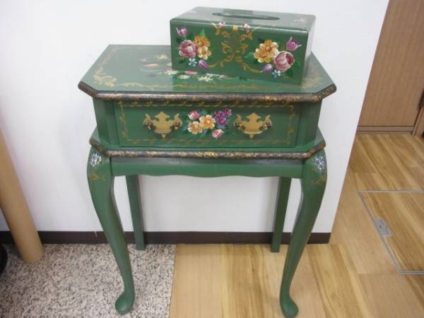 コンソールテーブル★アンティーク★手描き★ティッシュBOX