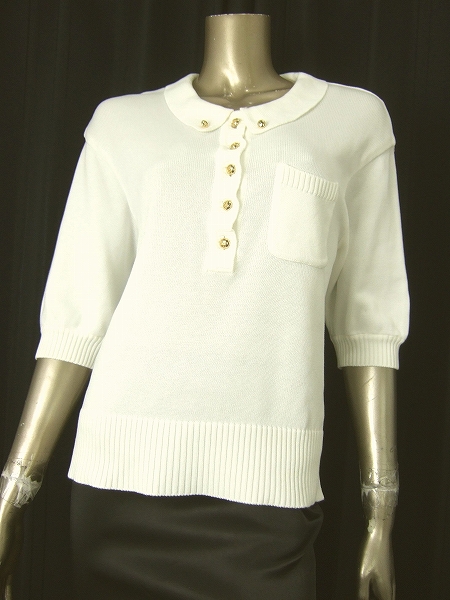 P美品★レリアン★白★コットン100★さらり♪爽やか★ポロニット