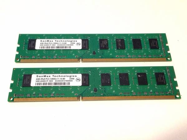 ②SANMAX PC3-12800U DDR3 4GB デスク用メモリ2枚組合計8GB