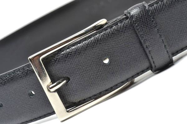 156243 Les copains レコパン 型押し ブラック レザー ベルト 95