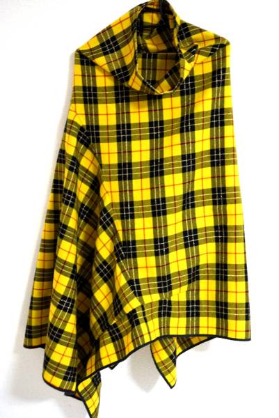 ギャルソン チェック柄 ウール アシンメトリー 変形ポンチョ S