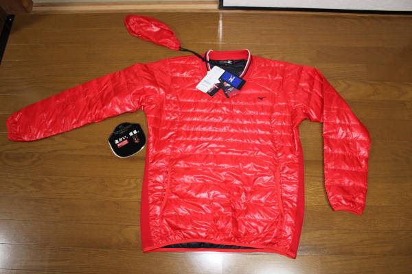 新品ミズノゴルフMIZUMOブレスサーモVネックダウンジャケットL赤