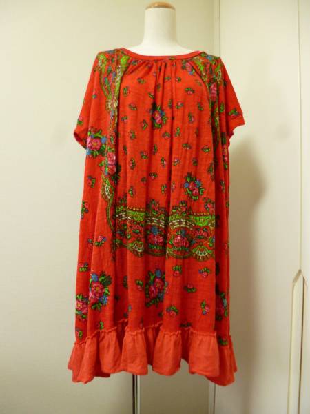 スナオクワハラsunaokuwaharaエスニック花柄フリル赤ワンピース