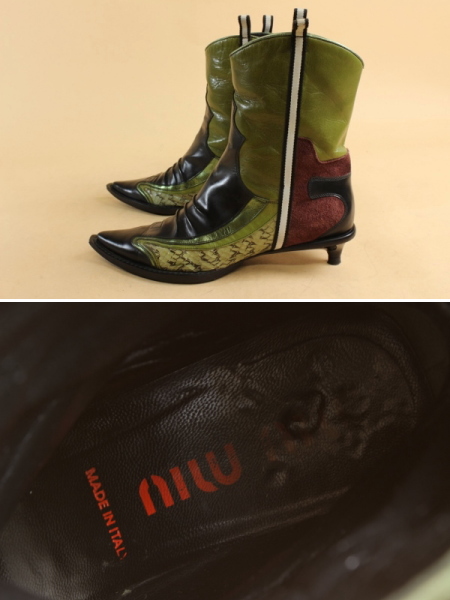 ☆miu miu/ミュウミュウ パイソン切替 レザー ウエスタンブーツ(靴 