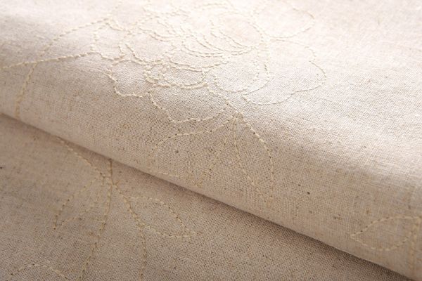 生地♪ 1円 5m リネンコットン 花柄刺繍 ネップベージュ 麻 159_1