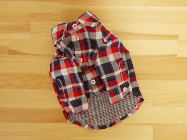 完成品*handmade*Wガーゼチェックシャツ【レッド】_3