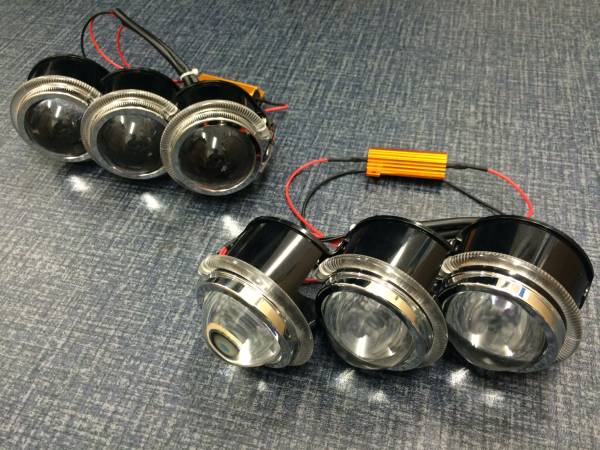 3連プロジェクター 赤 加工/自作に！ LED イカリング付き O