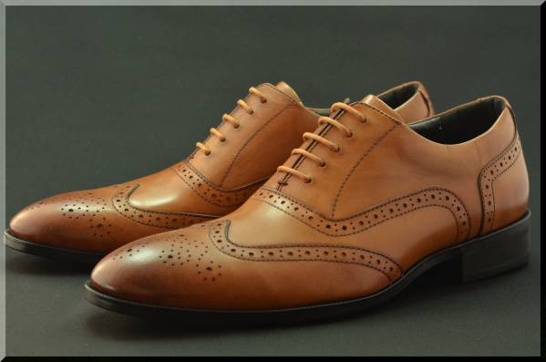 サンプル品★ 内羽根ウィングチップ 25.5BR バッファローカーフ