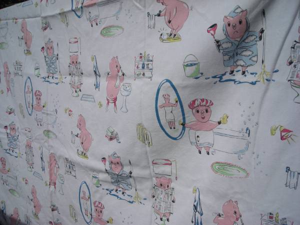 ビンテージ　ブタさん　厚地　カーテン