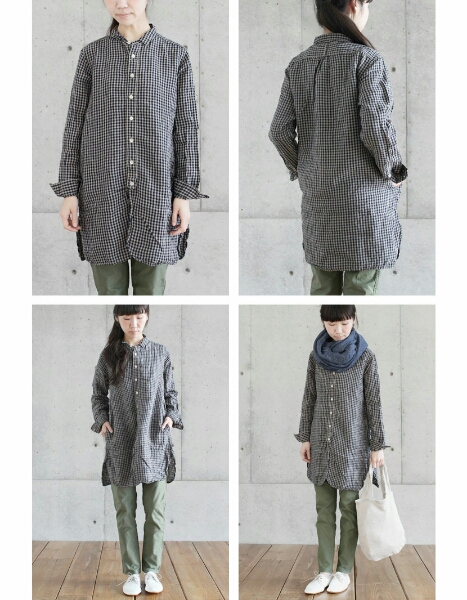 prit リネン100% ギンガムチェック ロングシャツ チュニック 日本 prit 