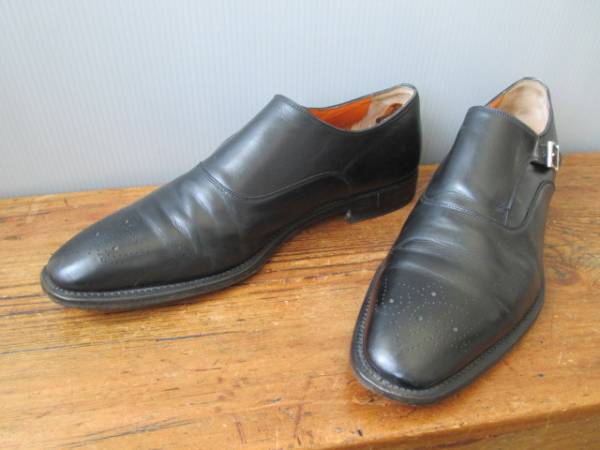 ■イタリア製 モンクストラップ ビジネスシューズ/8サイズ/黒