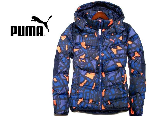 新品■プーマ■フーデッド ダウンジャケット 幾何学柄 ロゴ PUMA
