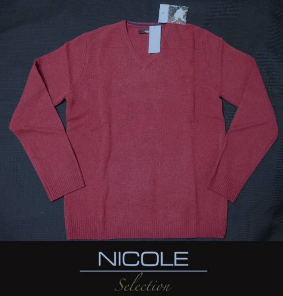 NICOLE ウール100％ＶネックセーターL エンジ メンズニコル48