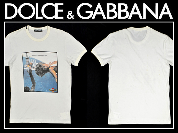正規DOLCE＆GABBANA白マティーニ プリント 丸首 半袖 Tシャツ 48