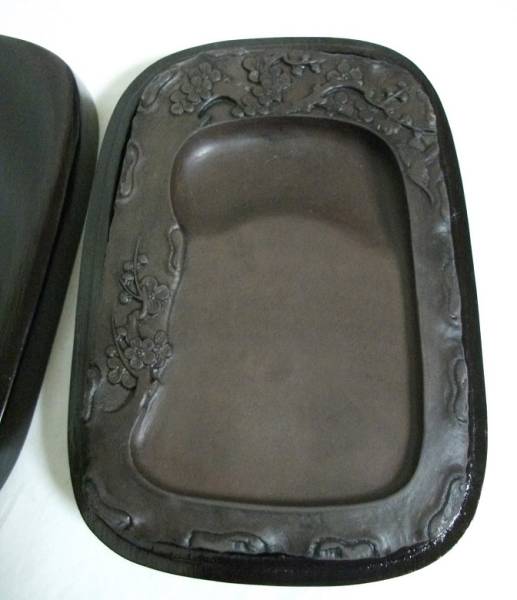 未使用 中国硯 端渓？ 梅と鴬図 書道具