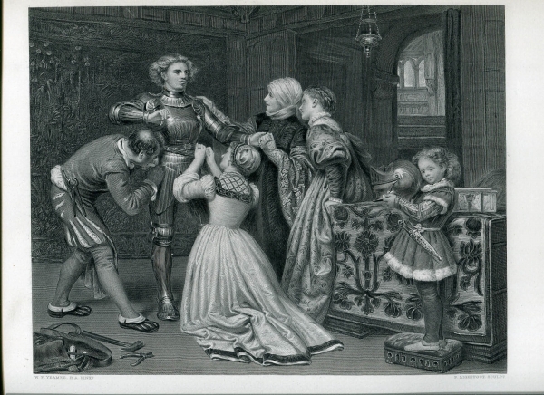 1875年 鋼板画 British Art~Arming The Young Knight