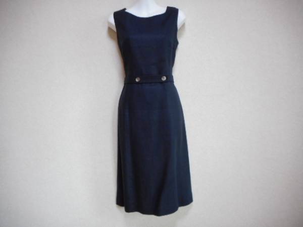 Ｊ．プレス★美ライン麻ノースリーブワンピース★濃紺11号Ｍ～Ｌ