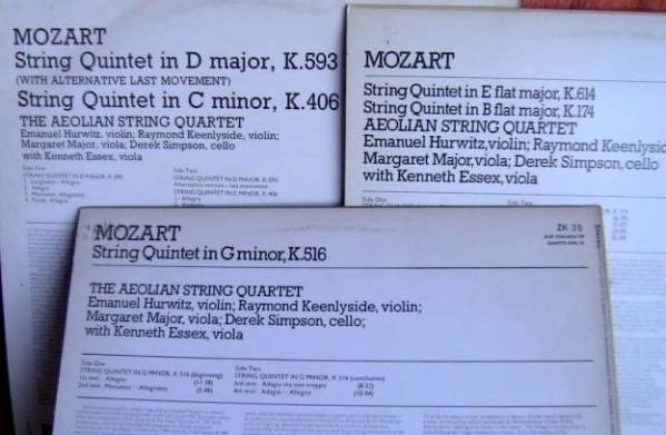 エオリアン四重奏団 エセックス モーツァルト/五重奏 argo 3LP