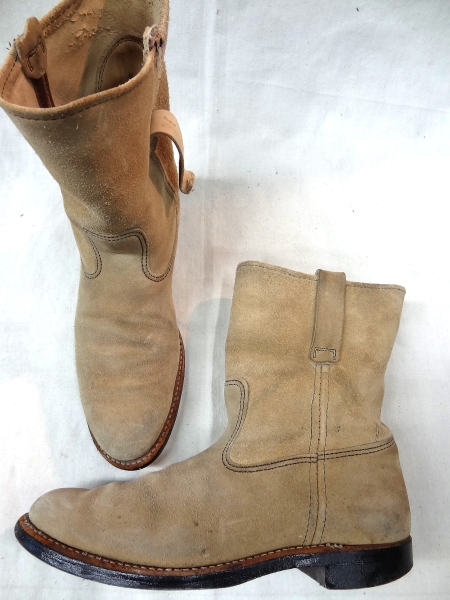 ビンテージ REDWING レッドウィング 28501 刻印 USA製 ベージュ スエード ペコス ブーツ コルクソール サイズ 10 ハーフ B 茶 ブラウン 珍