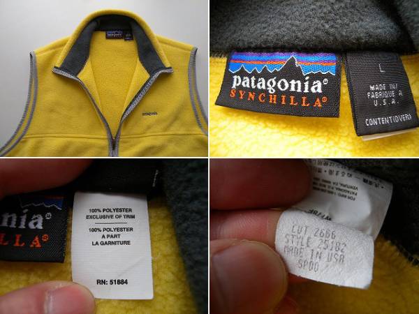 USA製□パタゴニアPATAGONIAフリースベスト黄色(L)シンチラ